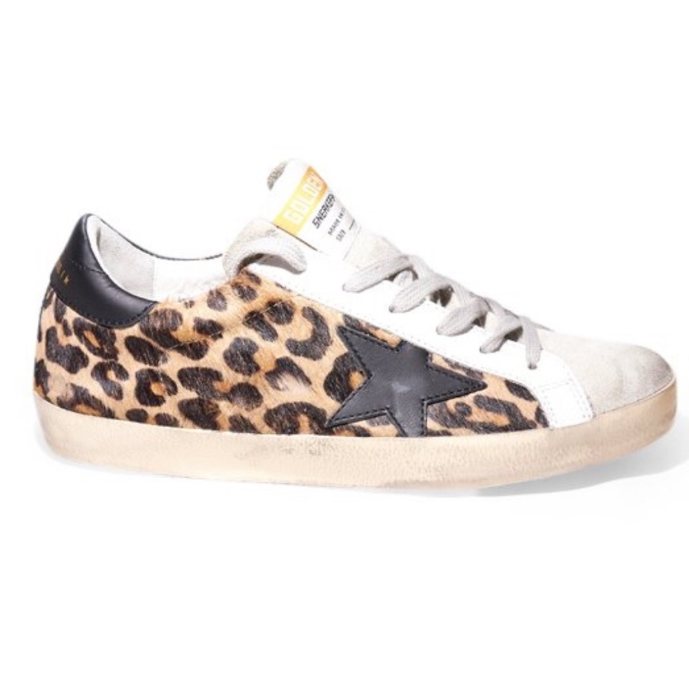 Golden Goose White Leopard Super Star Leather Sneaker Size 39